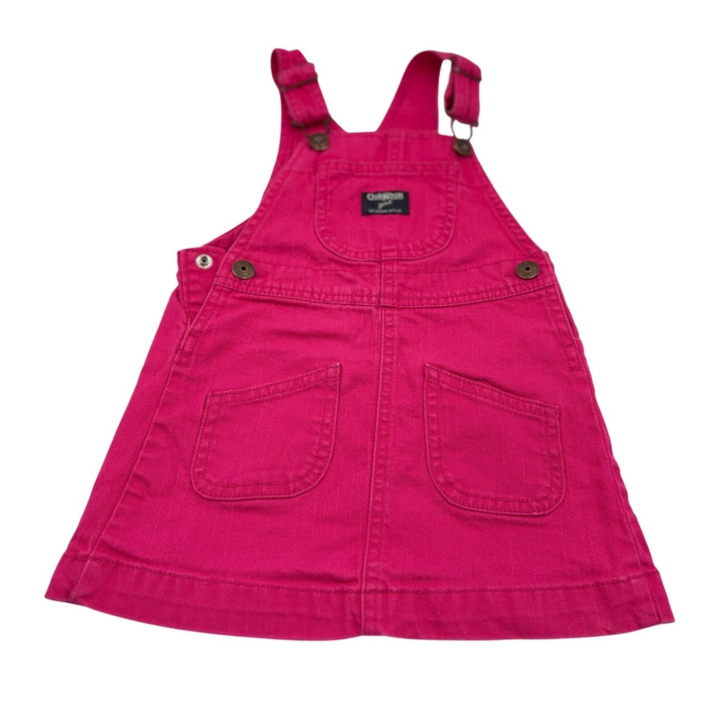 OshKosh Girl Pink Denim Overalls Dress Size 3 Toddler‎ Pocket Vestbak